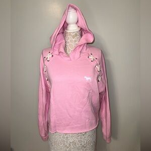 EUC Large Victoria’s Secret PINK pink crop top hoodie.